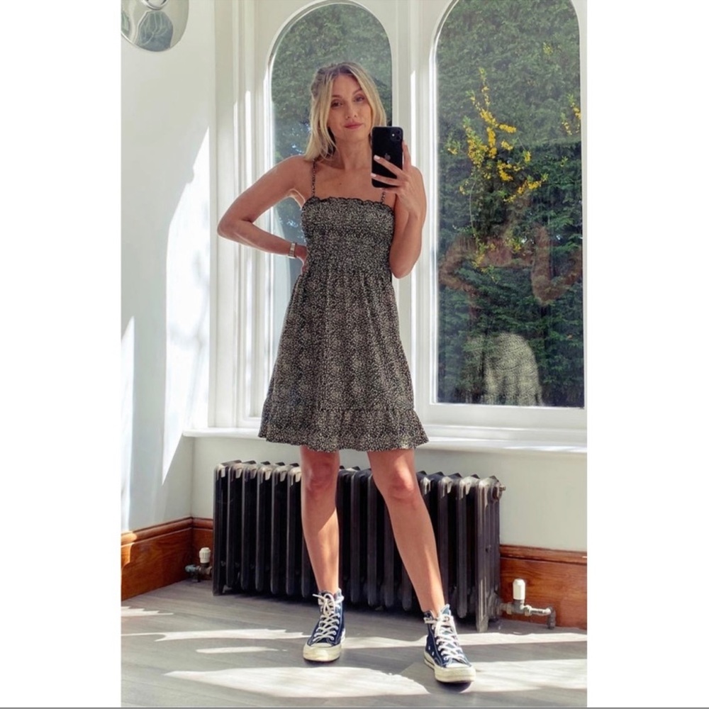 Topshop Animal Print Tie Strap Smocked Dress